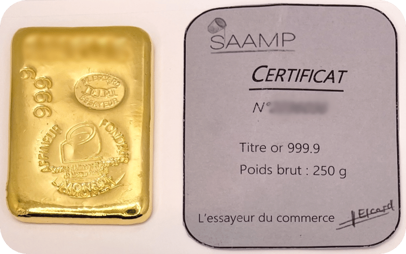 Lingotto d'oro da 250g - SAAMP - GoldUnion